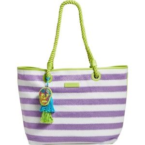 Vera Bradley Striped White and Lilac Tote with Lime Green accents